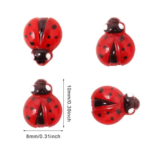 Vista 2 de Honbay 60 dijes de resina de mariquita para uñas, cabujones de resina de mariquita, sin agujero, para decoración de uñas, funda de teléfono, álbumes