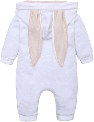 Vista 5 de Simplee kids - Enterizo con diseño de conejo de Pascua con capucha para bebé, overol con cremallera y orejas largas