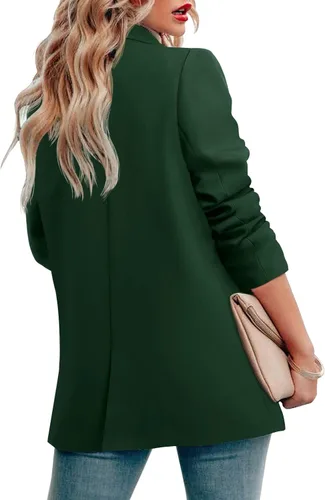 Vista 4 de CRAZY GRID Chaqueta casual para mujer con bolsillos de manga larga frente abierto para el trabajo oficina chaqueta con solapa y botones