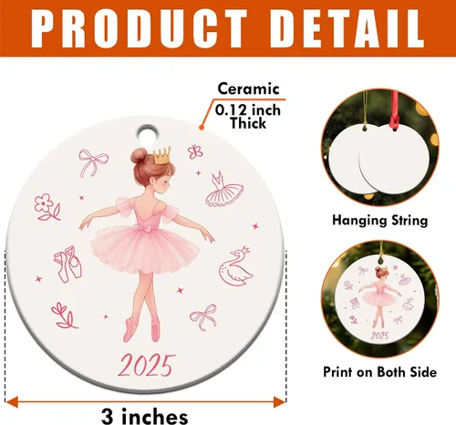 Vista 8 de Adorno de bailarina 2025 – Regalos de ballet para niñas pequeñas, niños, adolescentes y bailarines – Adornos de ballet para árbol de Navidad