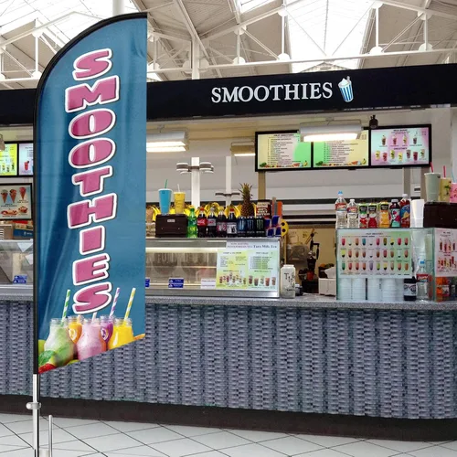 Vista 4 de Smoothies Swooper - Bandera de plumas para batidos, letrero publicitario de plumas para negocios de batidos, 8 pies