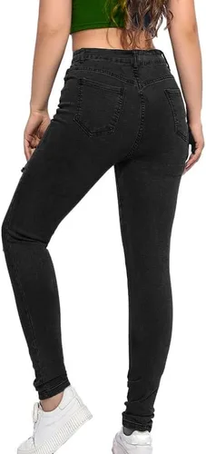Vista 3 de Andongnywell - Pantalones de mezclilla ajustados para mujer, talla grande, elásticos, desgastados, rasgados, cintura alta, con agujeros destruidos