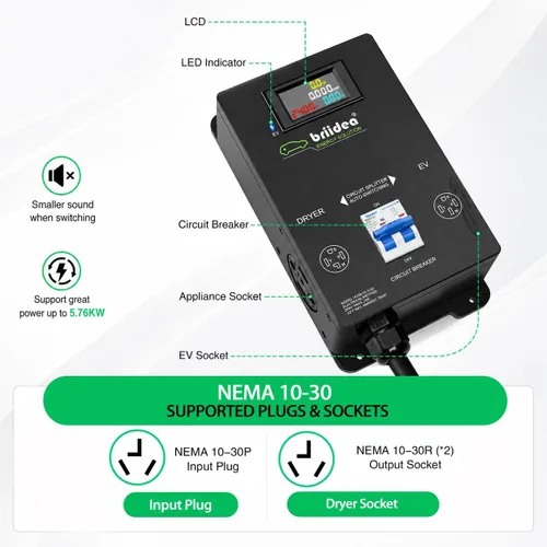 Vista 5 de Briidea Interruptor de alimentación automático para secadora y EV, carga rápida tu EV, NEMA 10-30