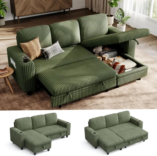Vista 11 de LINSY HOME Sofá modular modular con cama extraíble, sofá en forma de L de 81 pulgadas (3 asientos) con diván de almacenamiento, sofá cama Beige