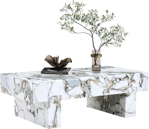Vista 12 de LKTART Mesa de centro rectangular de 47 pulgadas para sala de estar, superficie con patrón de mármol, patas de metal estables para mesa de té