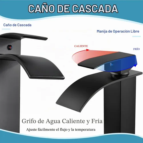 Vista 9 de Midanya Grifos altos de lavabo de cascada para lavabo, lavabo, lavabo de una sola manija, 1 agujero, moderno, con mangueras de drenaje emergentes