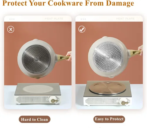 Vista 7 de Adaptador de placa de inducción, difusor de calor para estufa de gas y vidrio, disco convertidor de inducción con mango extraíble, placa difusora