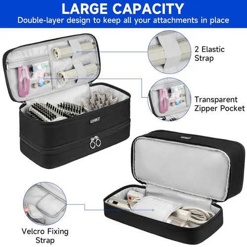 Vista 3 de Funda de viaje compatible con Shark Flexstyle/FlexFusion/secador de pelo, bolsa de almacenamiento de herramientas calientes para cabello de doble