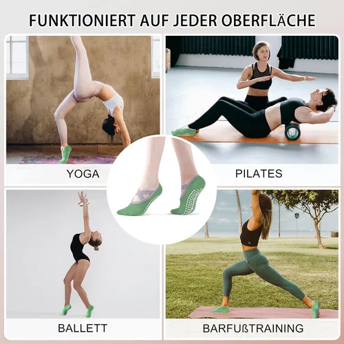 Vista 2 de Minmex Calcetines de yoga - 1 par de calcetines antideslizantes para mujer, talla única, calcetines deportivos de fitness