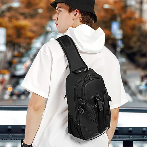 Vista 6 de JUMO CYLY Water-Resistant Sling Bag for Men, USB Crossbody Backpack Casual Mens Shoulder Bag