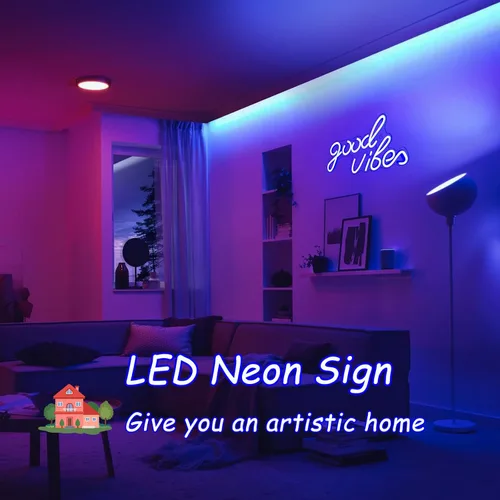 Vista 8 de Good Vibes - Letrero de neón LED para decoración de pared, luces de neón azules para dormitorio y fiesta, luz de neón brillante alimentada por USB
