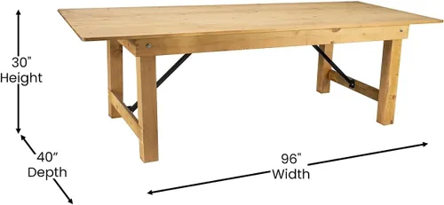 Vista 3 de Flash Furniture HERCULES - Mesa de granja plegable rectangular de pino macizo rústico antiguo de 8' x 40", color natural claro Grado comercial