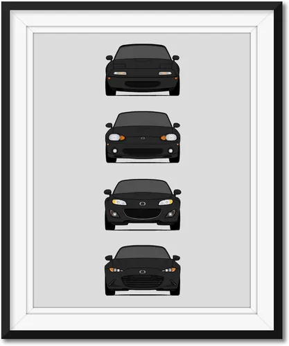 Vista 17 de Custom Car Posters Póster hecho a mano compatible con Mazda Miata (perfil lateral), decoración de la NA, NB, NC, ND, Miata Generations History