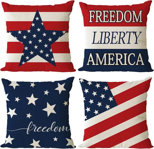 Vista 12 de YeeJu Juego de 4 fundas de almohada patrióticas de 12 x 12 pulgadas, fundas de almohada para el 4 de julio, fundas de almohada para decoración