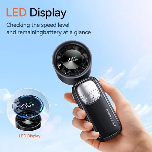 Vista 5 de KIMMOO Ventilador turbo portátil 3 en 1, 100 velocidades, 15000 RPM, refrigeración de 10 horas, pantalla LED, rotación de 90°, alimentado por