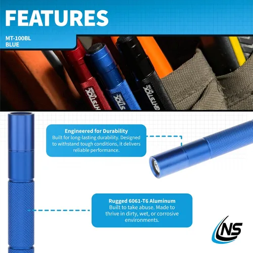 Vista 3 de Nightstick MT-100BL Mini-TAC Linterna LED de Metal - 2 AAA, 5.4 in (137 mm), Azul