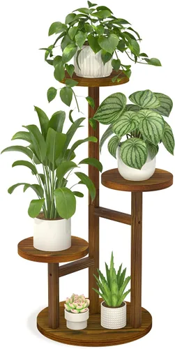 Vista 8 de LASZOLA Soporte de metal de 3 niveles para esquina interior, soporte de madera resistente para múltiples plantas, estante de exhibición de macetas
