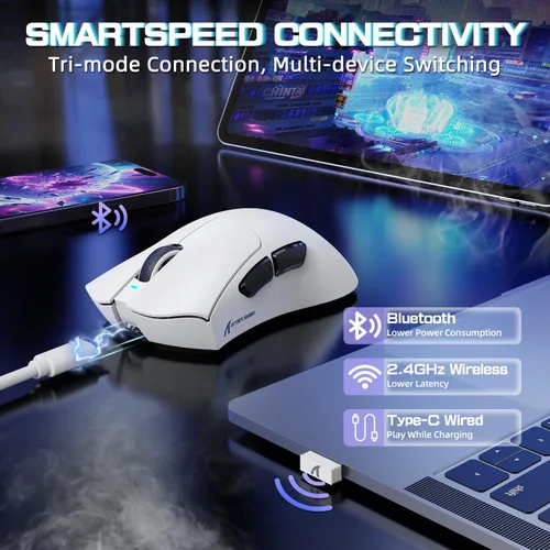 Vista 3 de ATTACK SHARK V3 PRO - Ratón inalámbrico para juegos de deportes electrónicos con base de carga magnética: 2.19 oz ligero, sondeo 1K, sensor