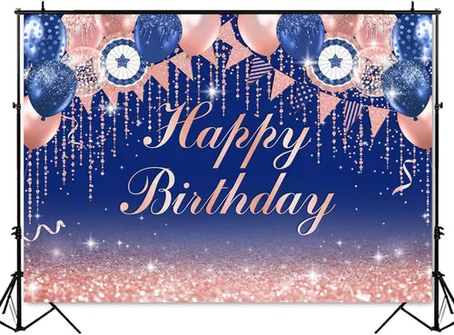 Vista 2 de Mocsicka Telón de fondo azul y oro rosa con purpurina para decoración de fiesta de cumpleaños Bokeh, suministros para fiestas de cumpleaños, fondos