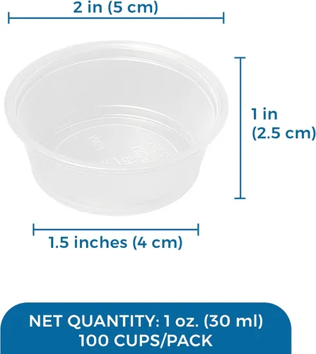 Vista 6 de SunGrow Vasos reutilizables Gecko para alimentos y agua, 100 unidades, cuencos de plástico reciclables de 1 onza, se adapta a soportes y comederos