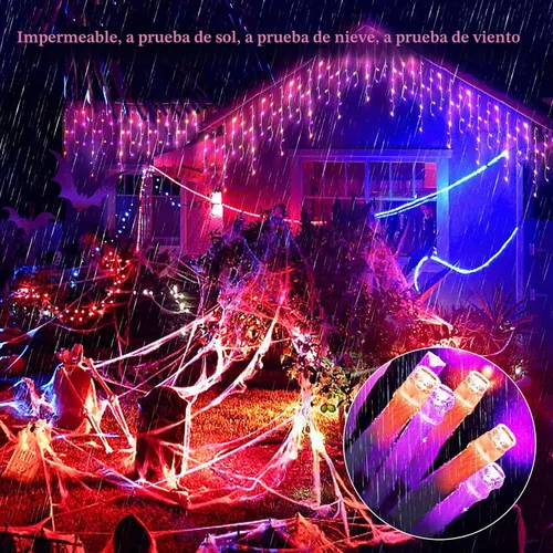 Vista 6 de JXLEDAYY 65 pies 640 luces LED de Halloween decoraciones exteriores luces de cadena de alambre transparente con enchufe 120 gotas 8 modos