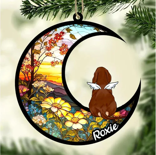 Vista 347 de LOVELYPOD Adorno de Navidad personalizado para perro Basset Hound (marrón) Basset Hound (marrón) adorno para atrapasoles de perro, razas de perros