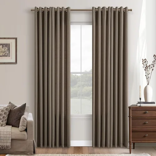 Vista 56 de Cortinas de avena con ojales DUKIYO de 96 pulgadas de largo para sala de estar, comedor, juego de 2 paneles, cortinas de arena y beige