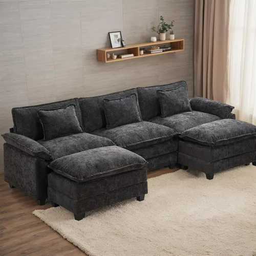 Vista 30 de Sofá Seccional, Sofá Modular Cloud con Otomana, Sofás Cama de Asiento Profundo con Almohadas Decorativas, Cómodo Sofá de Dos Plazas de Chenilla