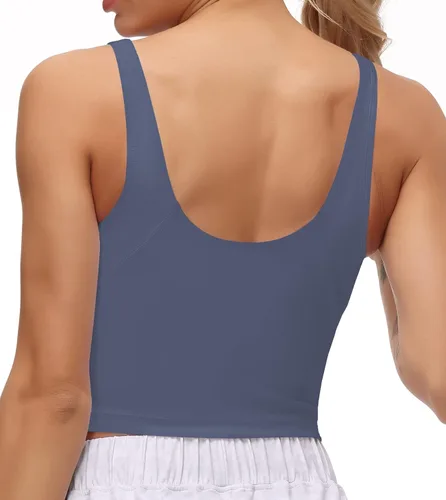 Vista 3 de Dragon Fit - Sujetador deportivo para mujer, corte largo, con relleno, estilo camiseta corta sin mangas para yoga, deportes, entrenar o correr