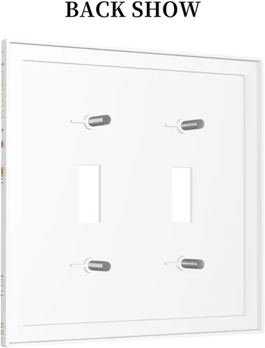 Vista 4 de Placa de pared decorativa con hojas de palmera tropicales de oro blanco, hoja de plátano, doble interruptor de luz de palanca decorativa, placa