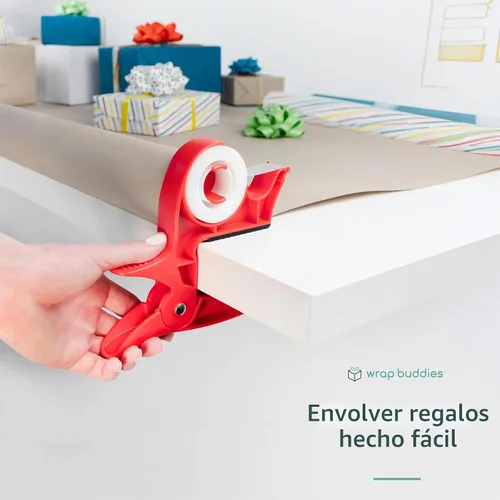Vista 5 de Herramienta de envoltura de regalo de mesa Wrap Buddies con dispensador de cinta – Juego de 2 abrazaderas ajustables para papel de regalo