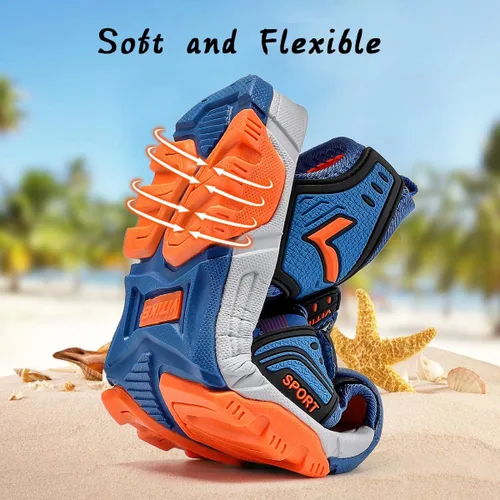 Vista 5 de JMFCHI Sandalias deportivas para niños, sandalias deportivas para exteriores, senderismo, atléticas, sandalias de playa con punta cerrada, zapatos