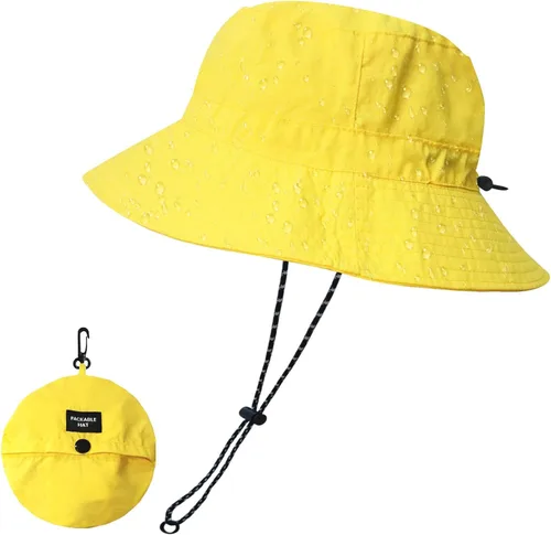 Vista 25 de NPJY Packable Sun Bucket Hat for Women Outdoor Waterproof Rain Hat Beige liso (plegable)