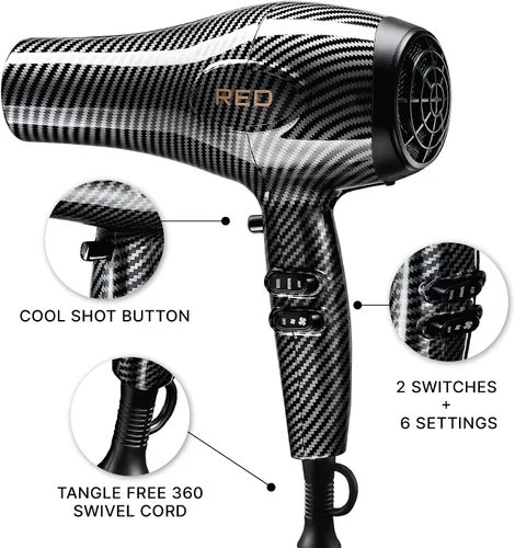 Vista 3 de RED Designer Series 3200 - Secador de pelo, 3 ajustes de calor y 2 velocidades, tiro fresco, 25% más flujo de aire, Pik desenredante patentado
