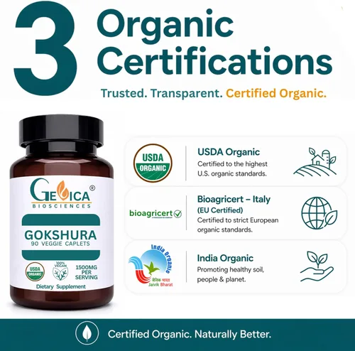 Vista 2 de Gokshura (Tribulus terrestris) - USDA Organic, 1500 mg por porción, hierbas enteras en polvo, sin extracto, certificado NPOP y BioAgriCert, 90