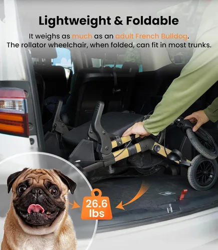 Vista 5 de VOCIC Andadores para personas mayores, andador con ruedas con asiento, silla de ruedas transportable ligera plegable, andador rodante para adultos