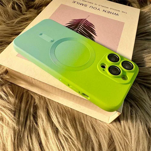 Vista 5 de Funda magnética para iPhone 13 Pro, color degradado, delgada, de silicona, suave, linda, con protector completo de cámara, cubierta a prueba