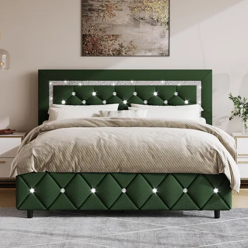 Vista 26 de BarnFurin Base de cama individual con cabecero, cama tapizada con diseño capitonado de diamante, marco de cama para niños con soporte de listones
