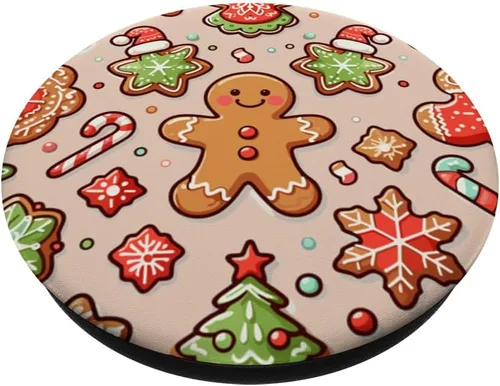 Vista 2 de Árbol de Navidad Luces de pan de jengibre copo de nieve amantes de las galletas PopSockets estándar PopGrip