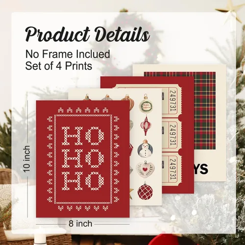 Vista 2 de Juego de impresiones de arte de pared de Navidad de Wheatwin, carteles de pórtico norte modernos y estéticos, decoración feliz de vacaciones