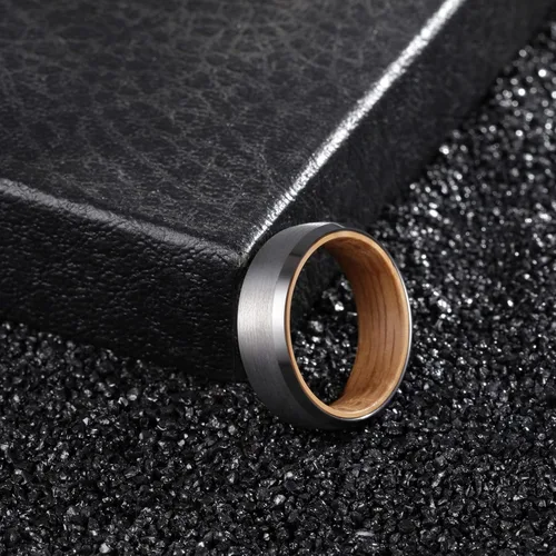 Vista 3 de Anillos de tungsteno para hombres y mujeres, 0.315 pulgadas, color negro y plateado, anillo de boda de carburo con incrustaciones de agujero
