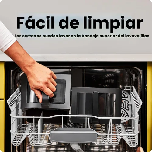 Vista 5 de CHEFMAN Horno freidora de aire de doble cesta de 6 cuartos con ventanas de fácil visión, acabado de sincronización, Hi-Fry, apagado automático, 2