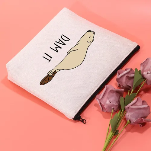 Vista 6 de JXGZSO Bolsa de cosméticos de castor divertido Beaver Lover, regalo para amantes del roedor, bolsa de maquillaje, Con la leyenda "Dam It