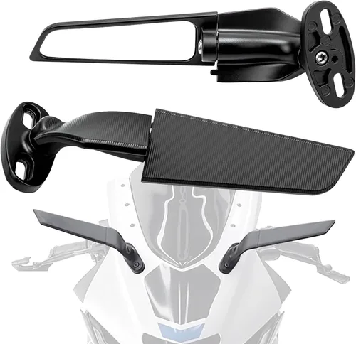 Vista 8 de Espejos de motocicleta de carreras, ala aerodinámica modificada, espejos laterales giratorios ajustables con amplio ángulo de visión para Honda