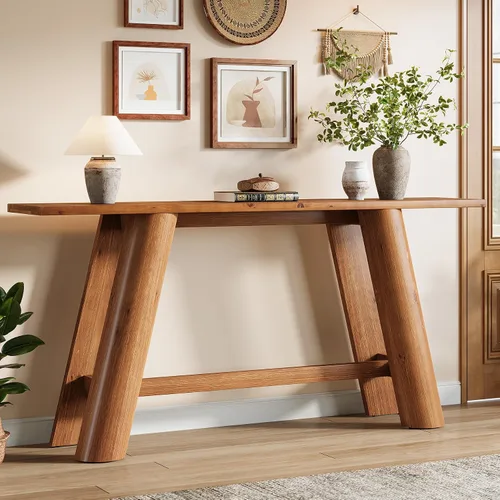 Vista 8 de Mesa consola de entrada de madera maciza, 70.9 pulgadas estrecha y larga, mesa de sofá detrás del sofá, muebles de madera de granja para sala
