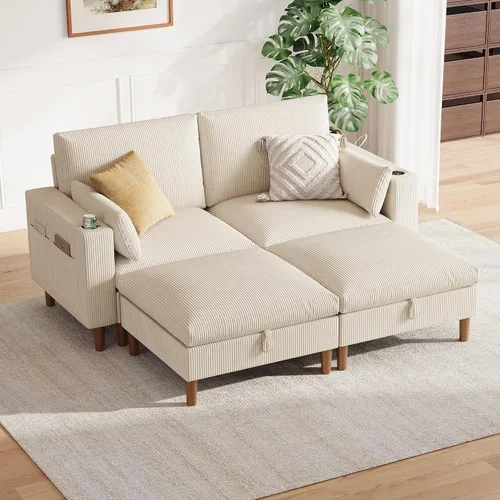 Vista 20 de LINSY HOME Sofá modular modular de 110 pulgadas con almacenamiento, sofá nube de 3 asientos con 1 otomana móvil y 2 almohadas, sofás seccionales