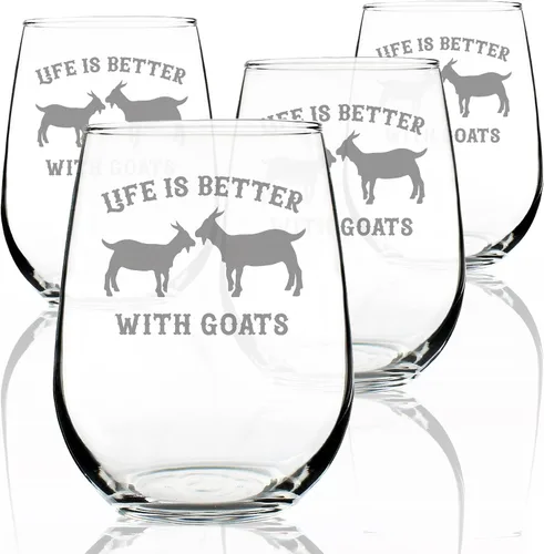 Vista 7 de Custom Life Is Better With Goats - Personalized Stemless Wine Glass - Funny Farm Animal Themed Decor and Gifts - Large 17 Ounce - Customized Wine
