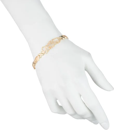 Vista 5 de Juego de collar y pulsera Stampato de plata de ley con forma de X, abrazos y besos, y un corazón con texto en inglés "I Love You