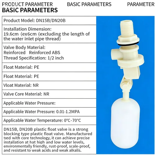 Vista 5 de Válvula de flotador de 1/2 pulgada, válvula automática de control de nivel de agua con brazo ajustable, PVC resistente a la corrosión para canal