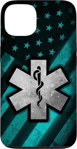 Vista 7 de Funda para iPhone 16 EMT EMS Paramédico Azul Turquesa USA Bandera Americana
